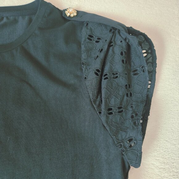 NWOT Twinset U&B Womens Lace Eyelet Sleeve Knit Top gold-tone floral buttons S - Picture 4 of 12